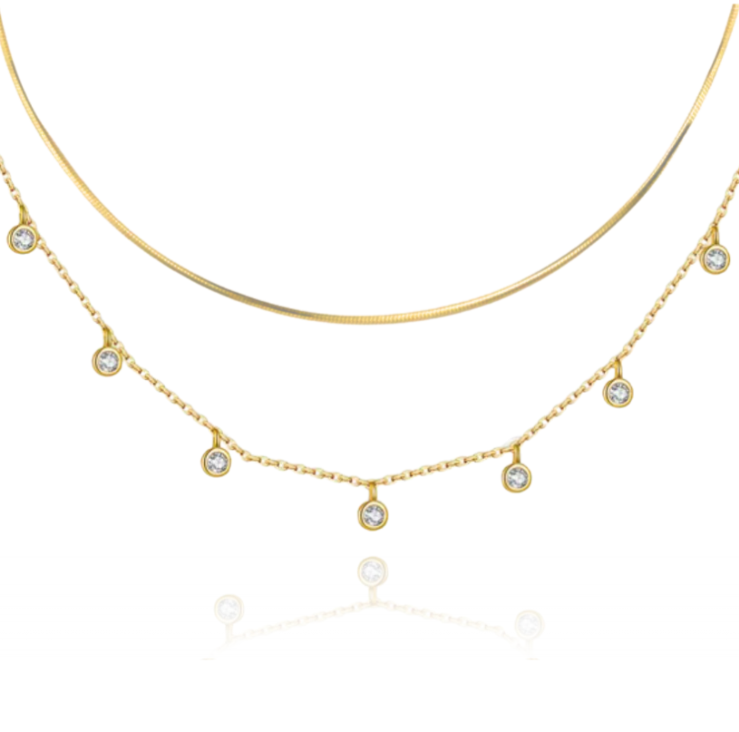 Zierliches Zirkon-Schichtset | Goldkette