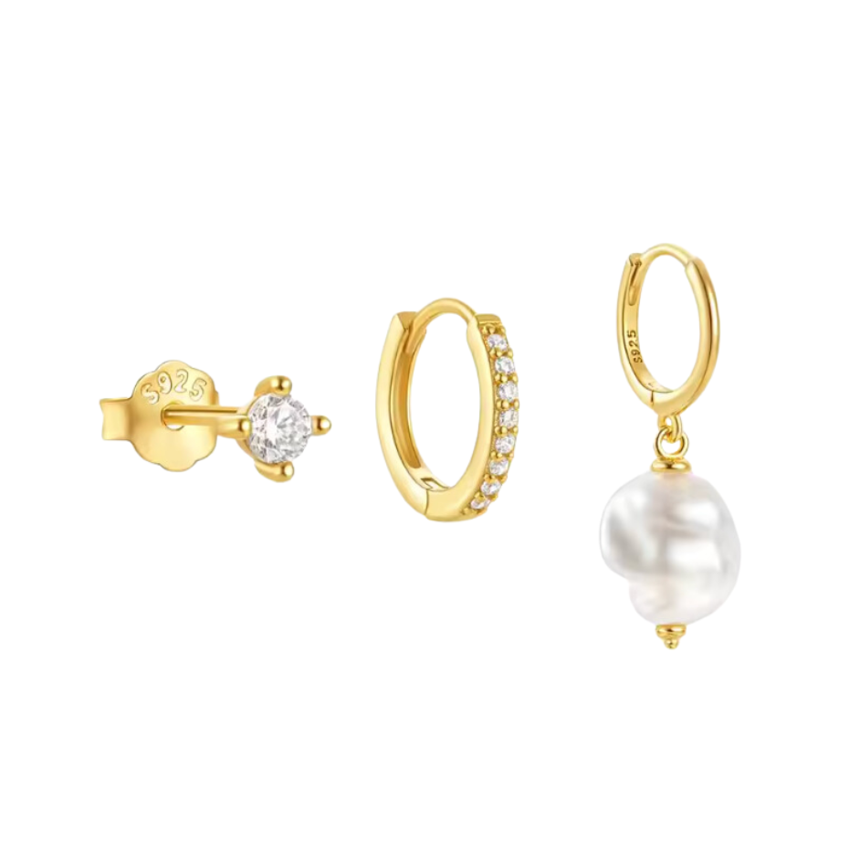 Pearl | Gold Earrings Set